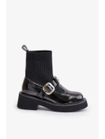 Lakované Kotníkové Boty Se Ponožkou A Přezkou Nazouvací Černé Lakované Kotníkové Boty Se Ponožkou A Přezkou Nazouvací Černé