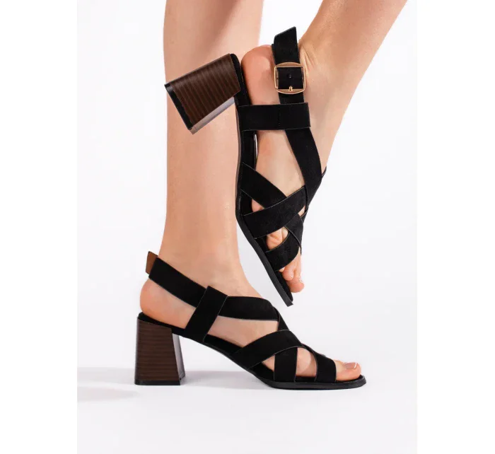 Komfortní sandály dámské černé na širokém podpatku Komfortní sandály dámské černé na širokém podpatku