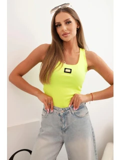 Dámská pruhovaná top s ramínky a ozdobnou nášivkou žlutý neon