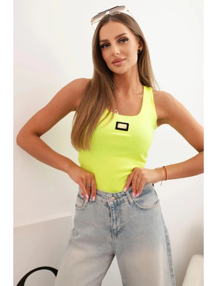 Dámská pruhovaná top s ramínky a ozdobnou nášivkou žlutý neon