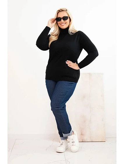 Dámský svetr Plus Size z viskózy model 21321816 střihu černý - K-Fashion Dámský svetr Plus Size z viskózy model 21321816 střihu černý - K-Fashion