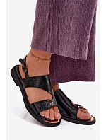 Kožené dámské sandály na nízkém podpatku Vinceza 86434 Černé