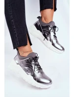 Kožené Sportovní Obuv Sneakers GOE Stříbrné Kožené Sportovní Obuv Sneakers GOE Stříbrné