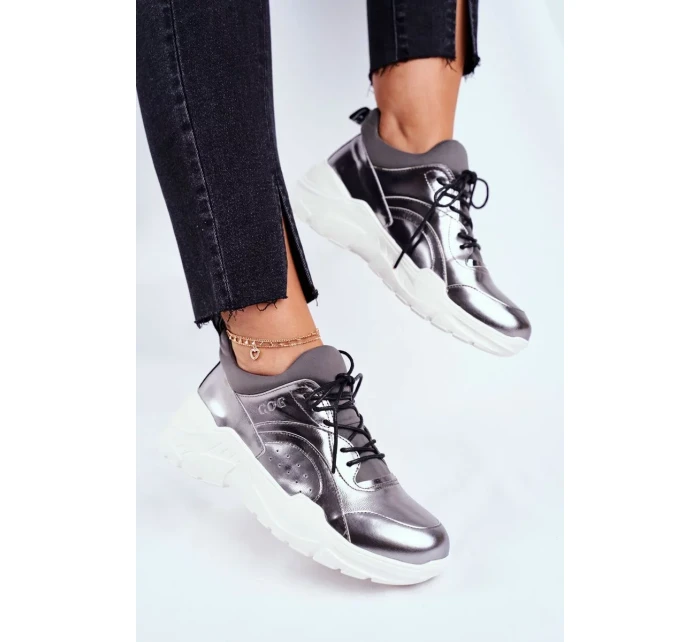 Kožené Sportovní Obuv Sneakers GOE Stříbrné Kožené Sportovní Obuv Sneakers GOE Stříbrné