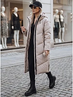 Dámská dlouhá zimní prošívaná bunda v béžové barvě FashionStreet TY5430 Dámská dlouhá zimní prošívaná bunda v béžové barvě FashionStreet TY5430
