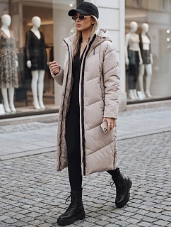 Dámská dlouhá zimní prošívaná bunda v béžové barvě FashionStreet TY5430