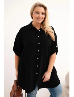 Dámská košile Plus Size z viskózy s delší zadní částí černá