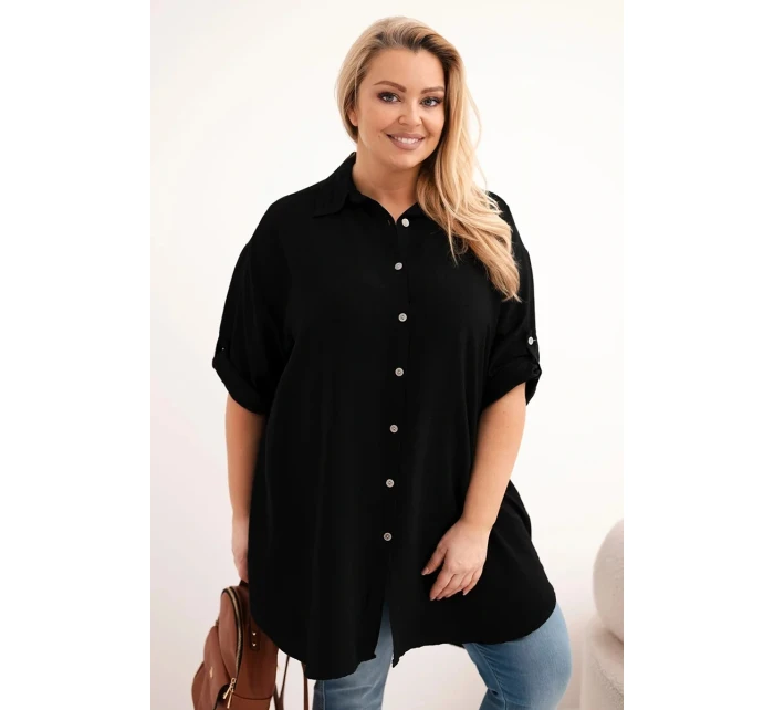 Dámská košile Plus Size z viskózy s delší zadní částí černá Dámská košile Plus Size z viskózy s delší zadní částí černá