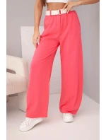 Dámské bavlněné kalhoty se širokými nohavicemi a páskem malinové Dámské bavlněné kalhoty se širokými nohavicemi a páskem malinové