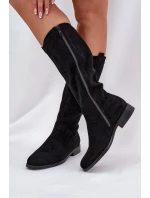 Kozačky S  Na Plochém Podpatku  Černé model 21685040 - S.Barski