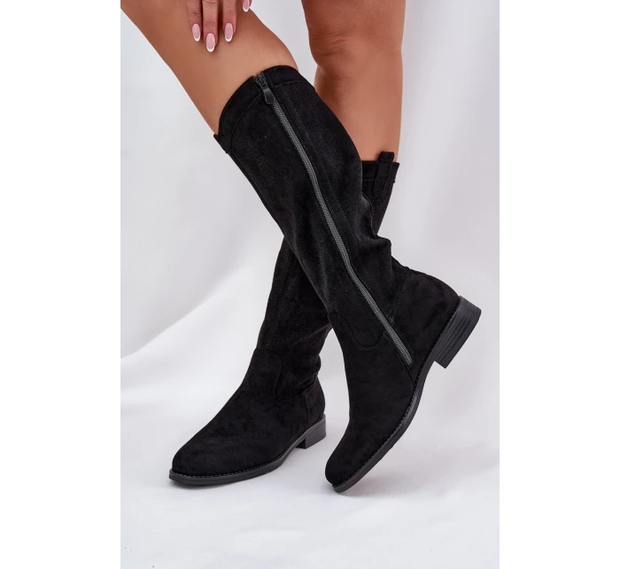 Kozačky S  Na Plochém Podpatku  Černé model 21685040 - S.Barski