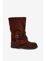 Dámské kozačky s svrškem do  s přezkou hnědé model 21715252 - Boto