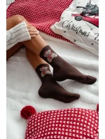 Ženské Vánoční Ponožky Medvěd V čepici Santa Čokoládové Ženské Vánoční Ponožky Medvěd V čepici Santa Čokoládové