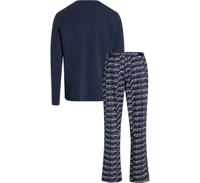 Pánské pyžamo L/S PANT SET 000NM2184E GVB tm. modré - Calvin Klein