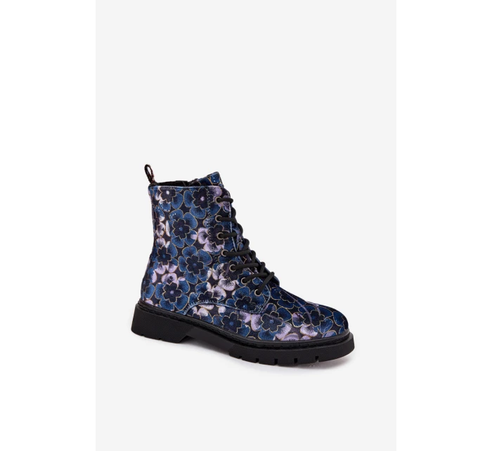 Dámské zateplené kotníkové boty 57C1052 Tmavě modrá vzor - Artiker