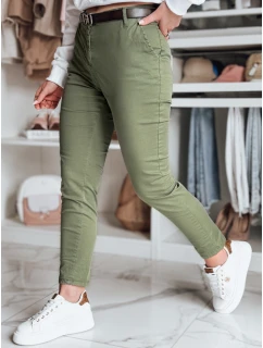 Dámské kalhoty slim fit s páskem LINESKA khaki FashionStreet UY2575