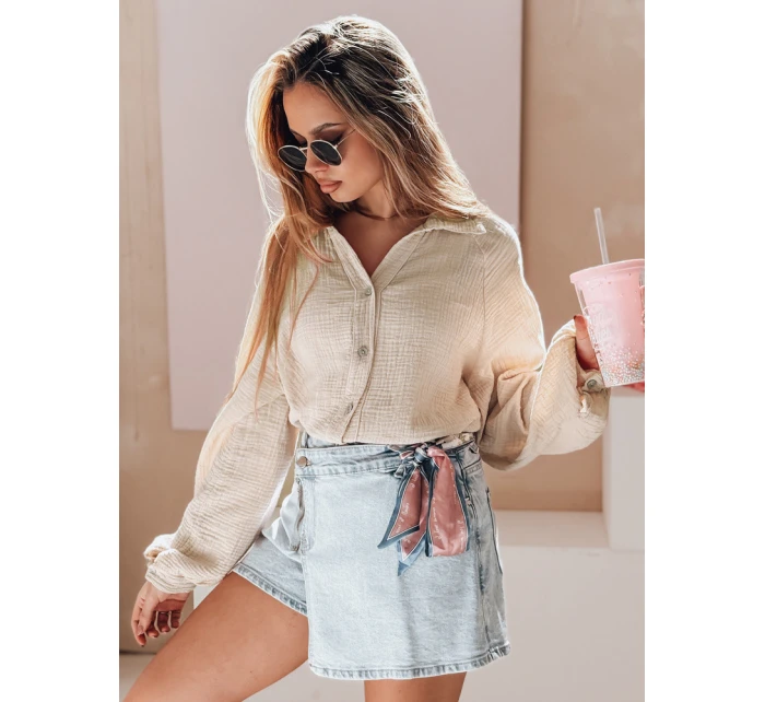 Dámská oversize mušelínová košile MUSLINEA béžová FashionStreet DY0478