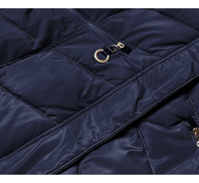 Tmavě modrá prošívaná dámská zimní bunda s kapucí (W732)