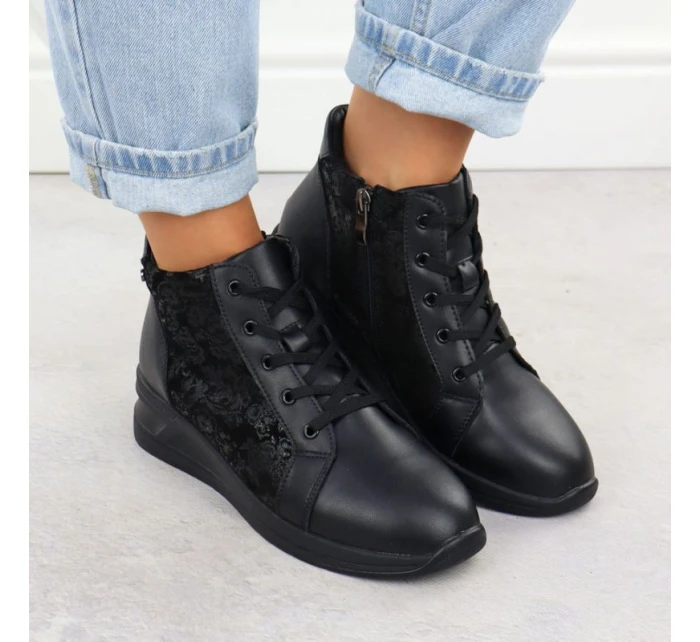 Dámské květované kožené boty na černé model 21905415 - FILIPPO