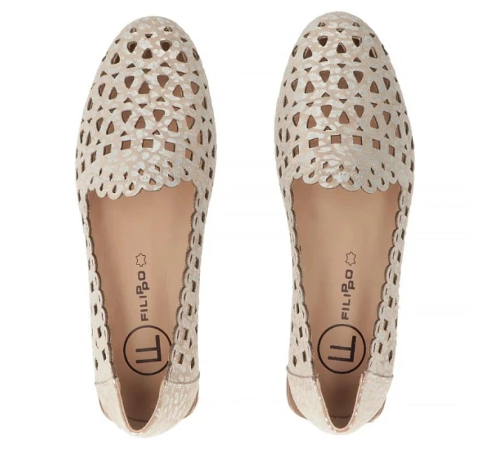 Dámské kožené ažurové polobotky béžové barvy Filippo model 22079006 Dámské kožené ažurové polobotky béžové barvy Filippo model 22079006