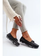 Dámské kožené mokasíny s ozdobou Černé S.Barski LR339