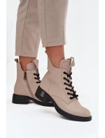 Kožené dámské boty na nízkém podpatku model 21713386 Béžové - VINCEZA