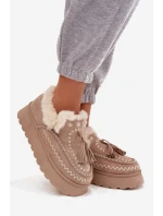 Dámské sněhule na platformě s kožíškem a třásněmi béžové Ferayne Dámské sněhule na platformě s kožíškem a třásněmi béžové Ferayne