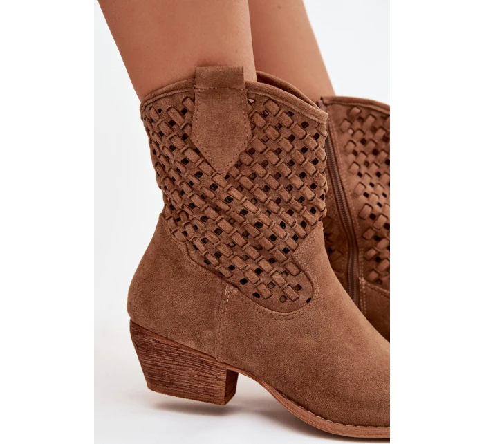 Dámské perforované kotníkové boty na podpatku béžové Ferissa