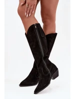 Dámské zateplené kozačky kovbojky z přírodního semiše Zazoo – černé