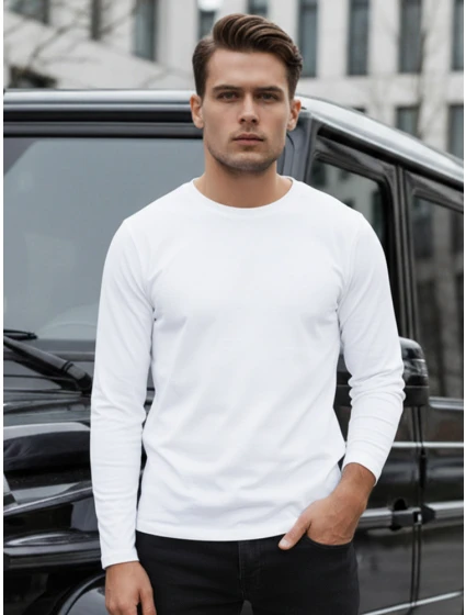 FashionStreet pánské bílé tričko s dlouhým rukávem LX0579 FashionStreet pánské bílé tričko s dlouhým rukávem LX0579