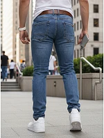 Pánské úzké džínové kalhoty s páskem modré FashionStreet UX4490