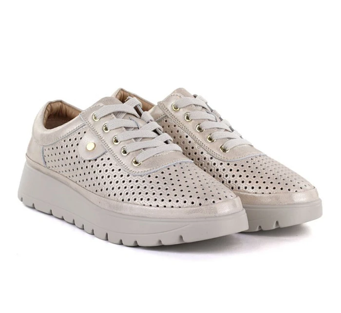 Dámské zlaté prolamované kožené polobotky Vinceza 79629