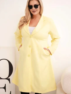 Dámský klasický kabát Plus Size s knoflíky a límcem žlutý