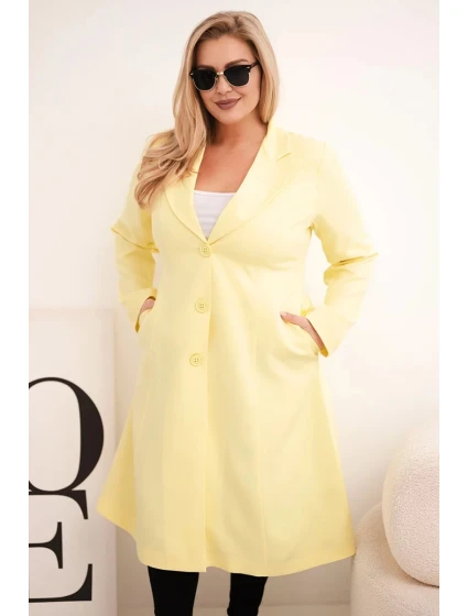 Dámský klasický kabát Plus Size s knoflíky a límcem žlutý