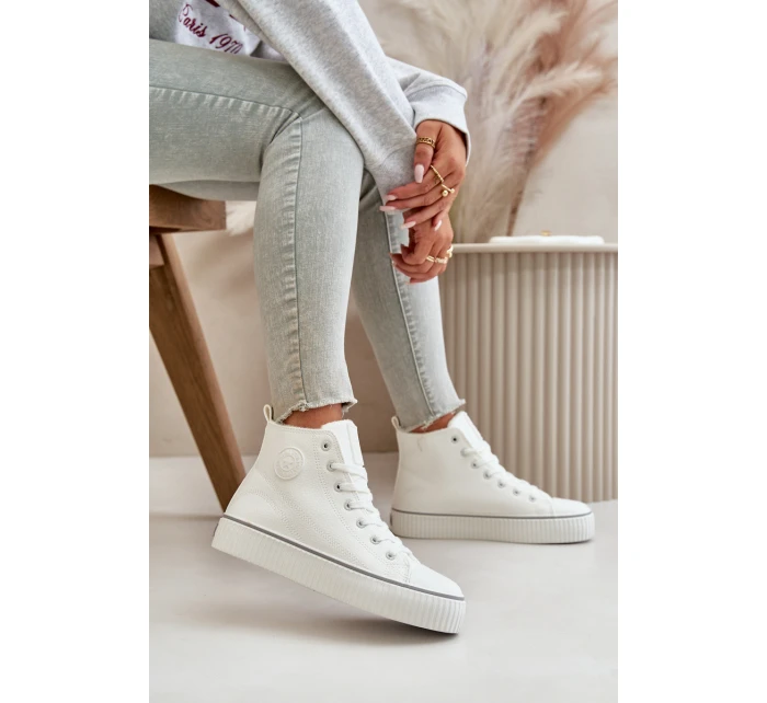 Dámské Zateplené Tenisky Z Eko Kůže Big Star OO274788 Bílé Dámské Zateplené Tenisky Z Eko Kůže Big Star OO274788 Bílé