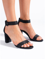 Designové  sandály černé dámské na širokém podpatku