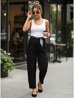 Dámské kalhoty s vysokým pasem a záševky černé FashionStreet UY2901