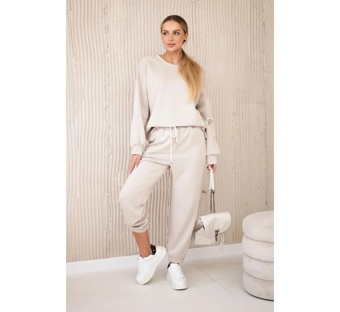 Komplet teplákové + kalhoty máslová látka světle béžová