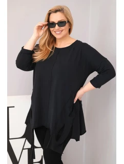 Dámská bavlněná blůza Plus Size s asymetrickým spodním lemem a výřezy černá