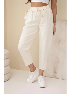 Dámské kordové kalhoty s páskem světle béžové