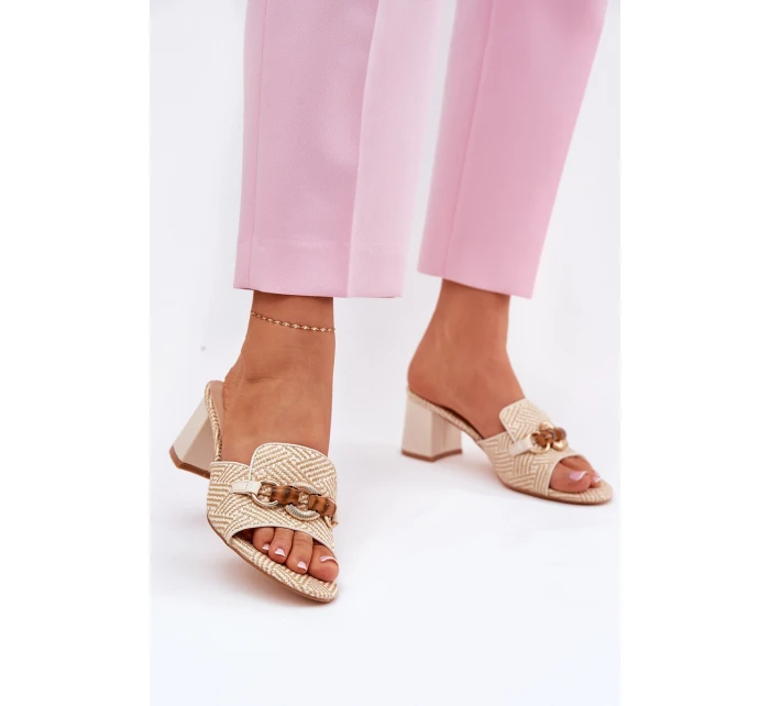 Dámské Pantofle Na Podpatku S Dekorací Béžové model 21689677 - Boto