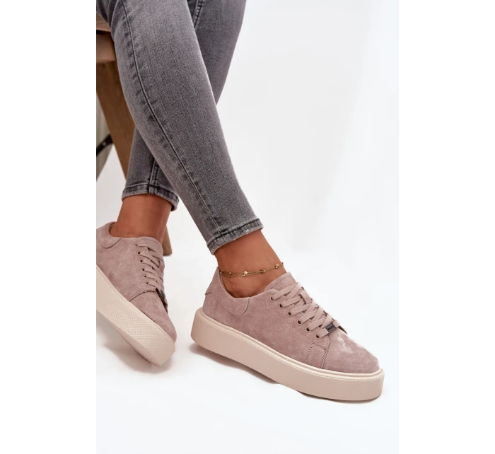 Semišové dámské tenisky na platformě model 21708461 Béžové - VINCEZA