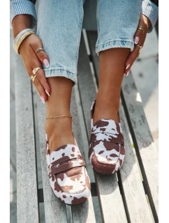 Loafersy Mokasyny Dámské Ploché V Látách Hnědo-Bílé Soreline