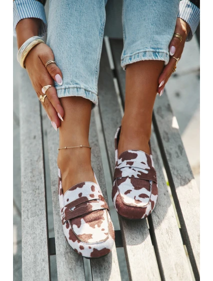 Loafersy Mokasyny Dámské Ploché V Látách Hnědo-Bílé Soreline Loafersy Mokasyny Dámské Ploché V Látách Hnědo-Bílé Soreline