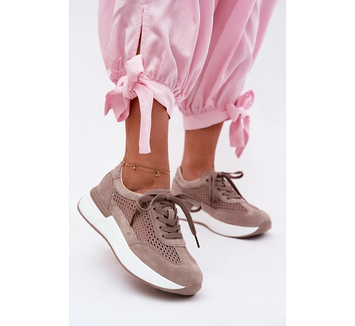 Kožené Semišové Tenisky Na Platformě Tmavě Béžové Norisa