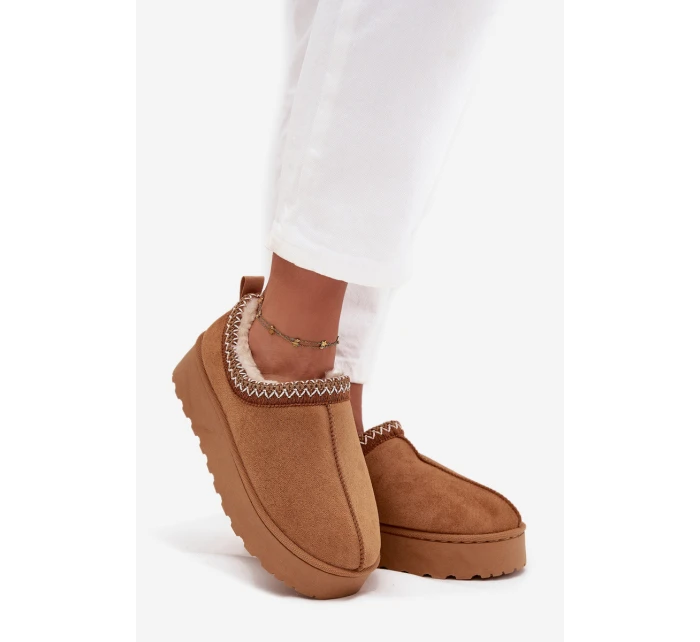 Dámské nízké sněhule Taliah na platformě s vyšíváním – camel