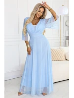 Dlouhé třpytivé šaty plus size 654-3 modré - Numoco