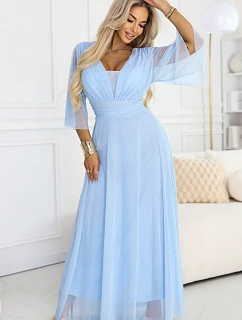 Dlouhé třpytivé šaty plus size model 22110014 modré - numoco