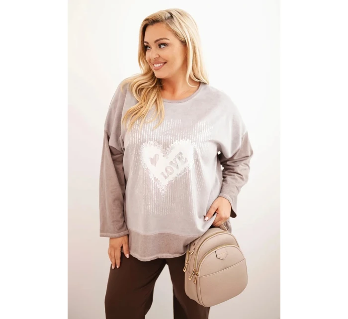 Dámská mikina Plus Size bavlněná s potiskem srdce a šňůrkami fango