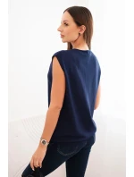 Dámský viskózový svetr bez rukávů s kapsami a výstřihem do V modrý Dámský viskózový svetr bez rukávů s kapsami a výstřihem do V modrý